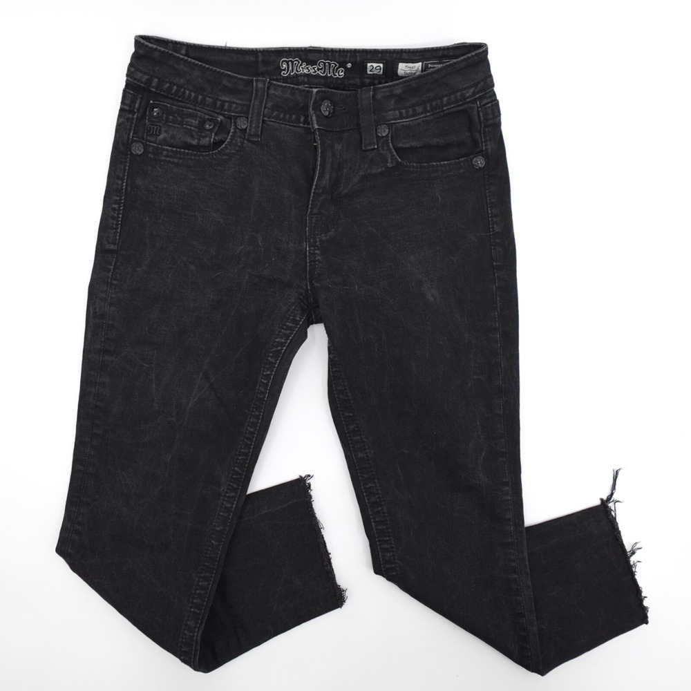 Miss Me Jeans Womens 29 Black hailey Skinny Raw Hem Embroidered Studded